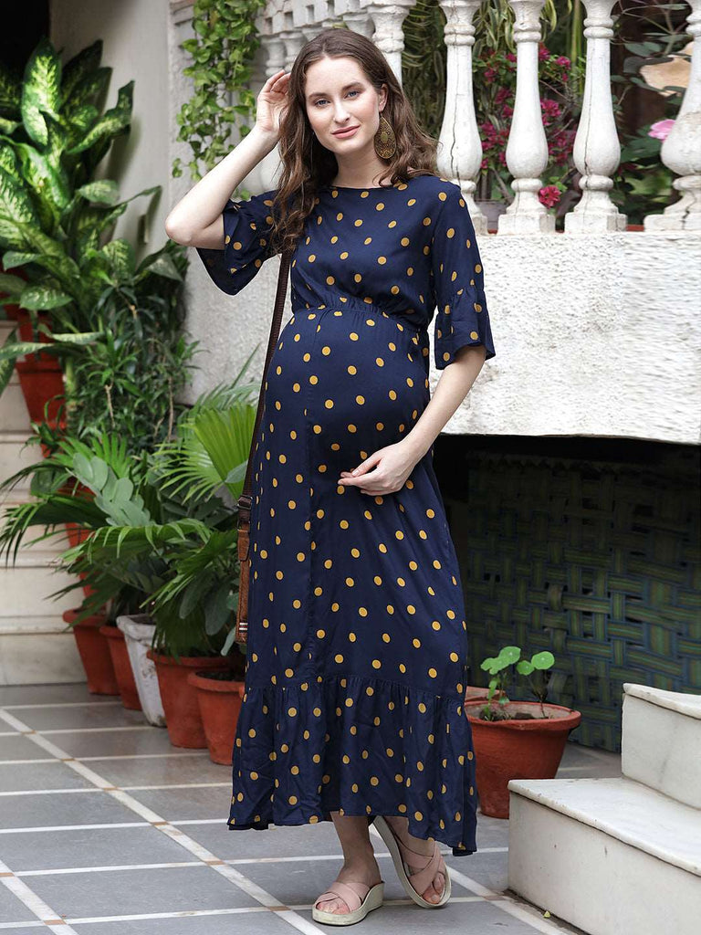 Blue Maternity and Nursing Maxi Dress.