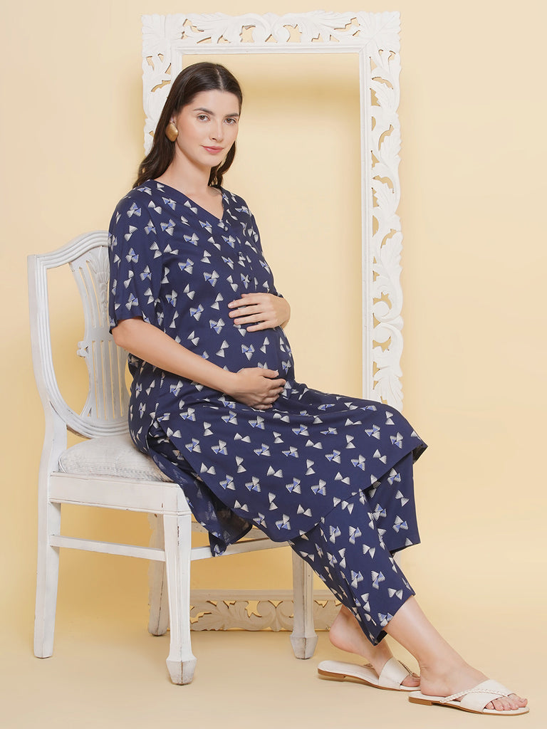 Blue Maternity and Nursing Kurta