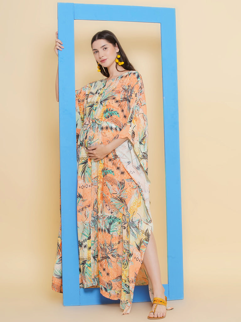 Peach Maternity & Nursing Kaftaan Dress