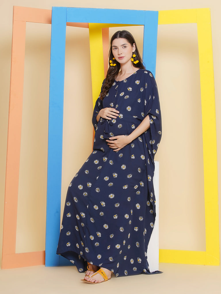 Blue Maternity & Nursing Kaftaan Dress