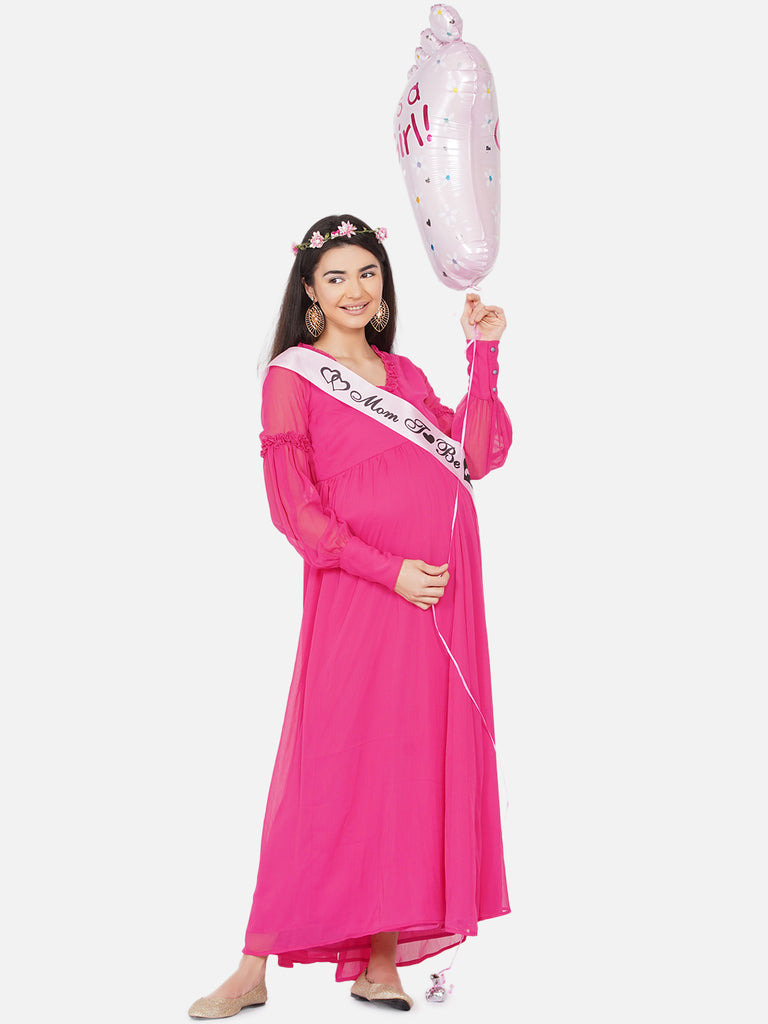 Pink Maxi Maternity Baby Shower Dress