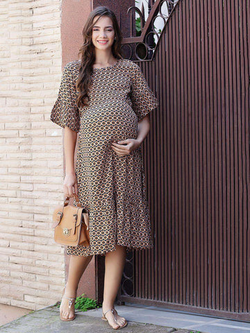 Brown A-Line Maternity Dress