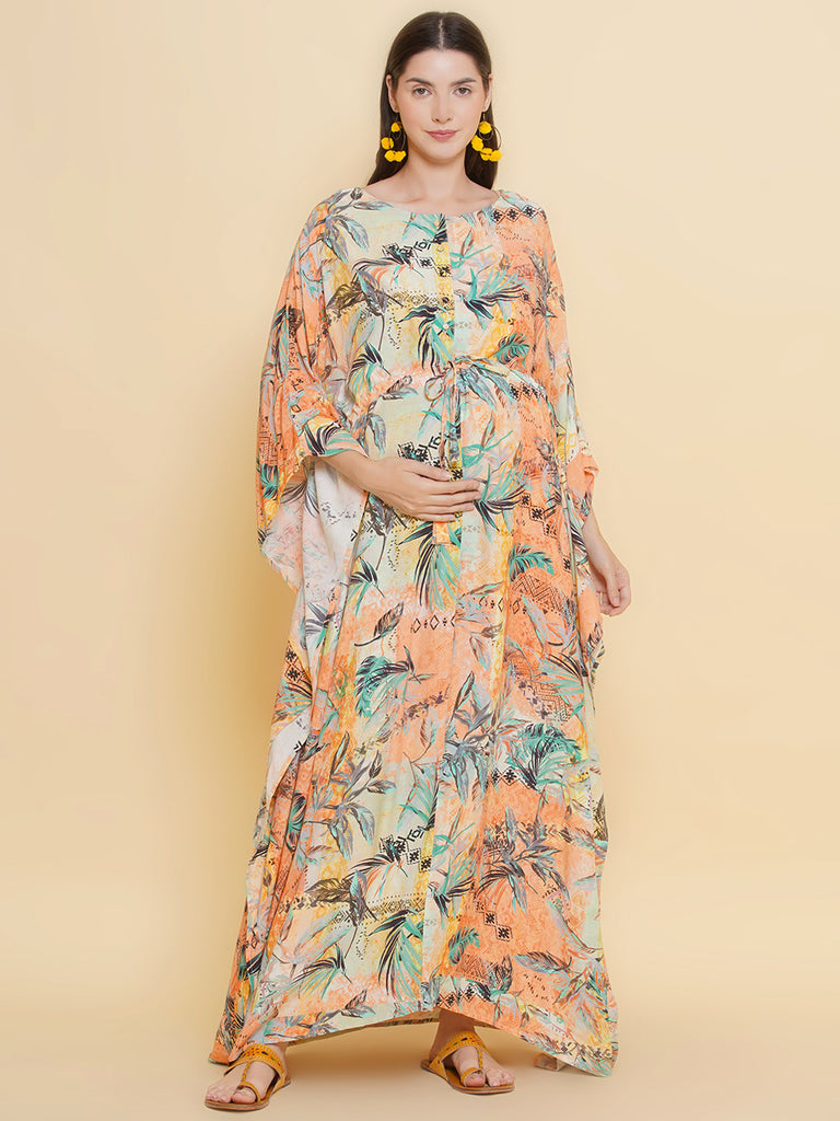 Peach Maternity & Nursing Kaftaan Dress