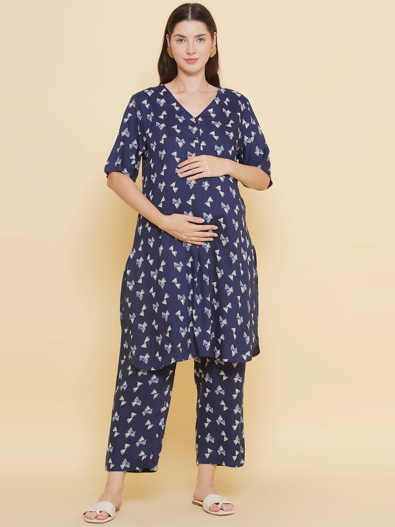 Blue Maternity and Nursing Kurta