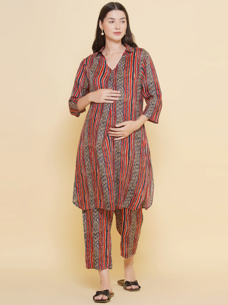 Red Maternity and Feeding Kurta