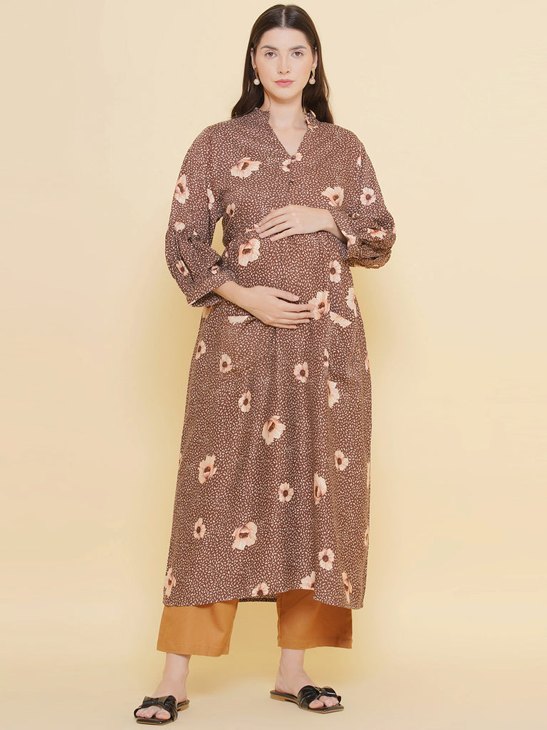 Brown Maternity and Nursing Kurta