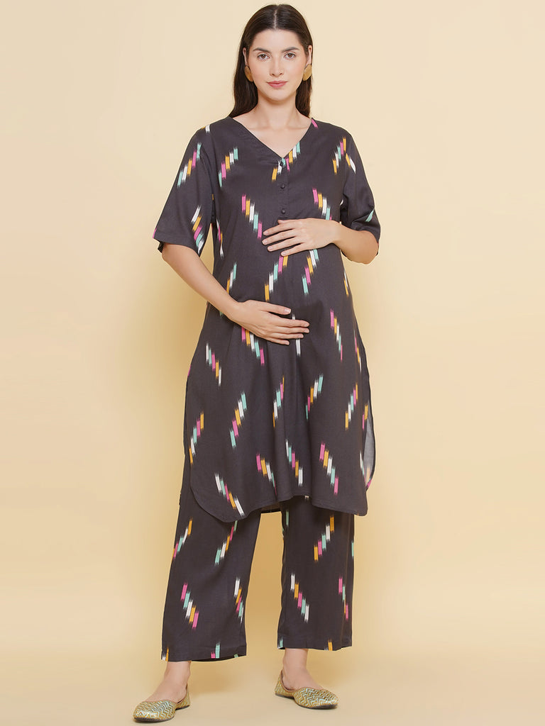 Grey Maternity and Nursing Kurta