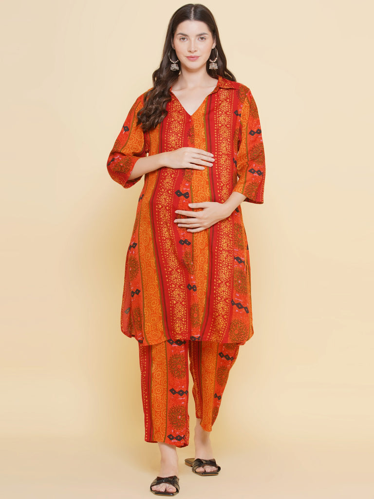 Orange Maternity and Nursing Kurta