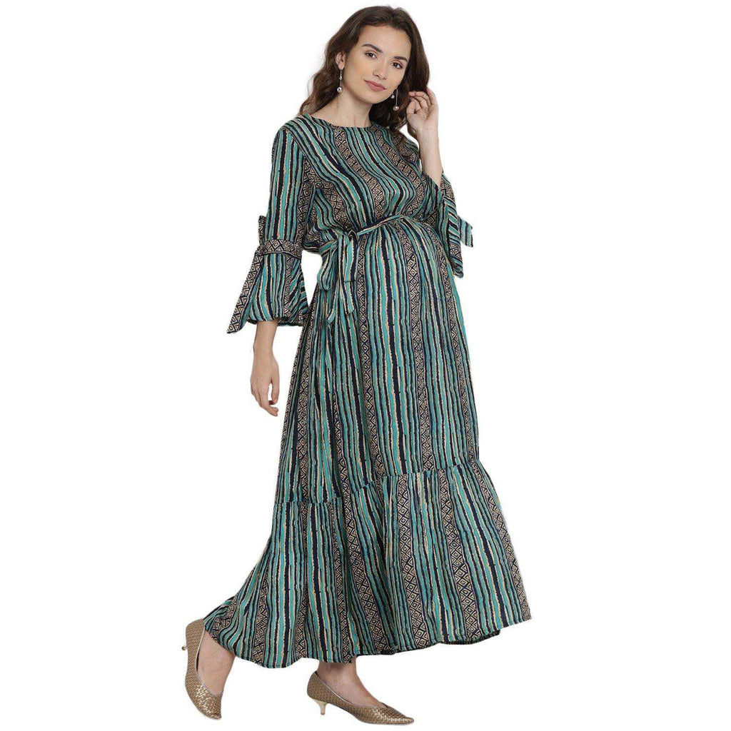 Green Maternity and Nursing Maxi Dress.