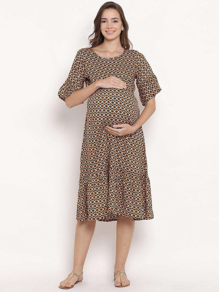 Brown A-Line Maternity Dress