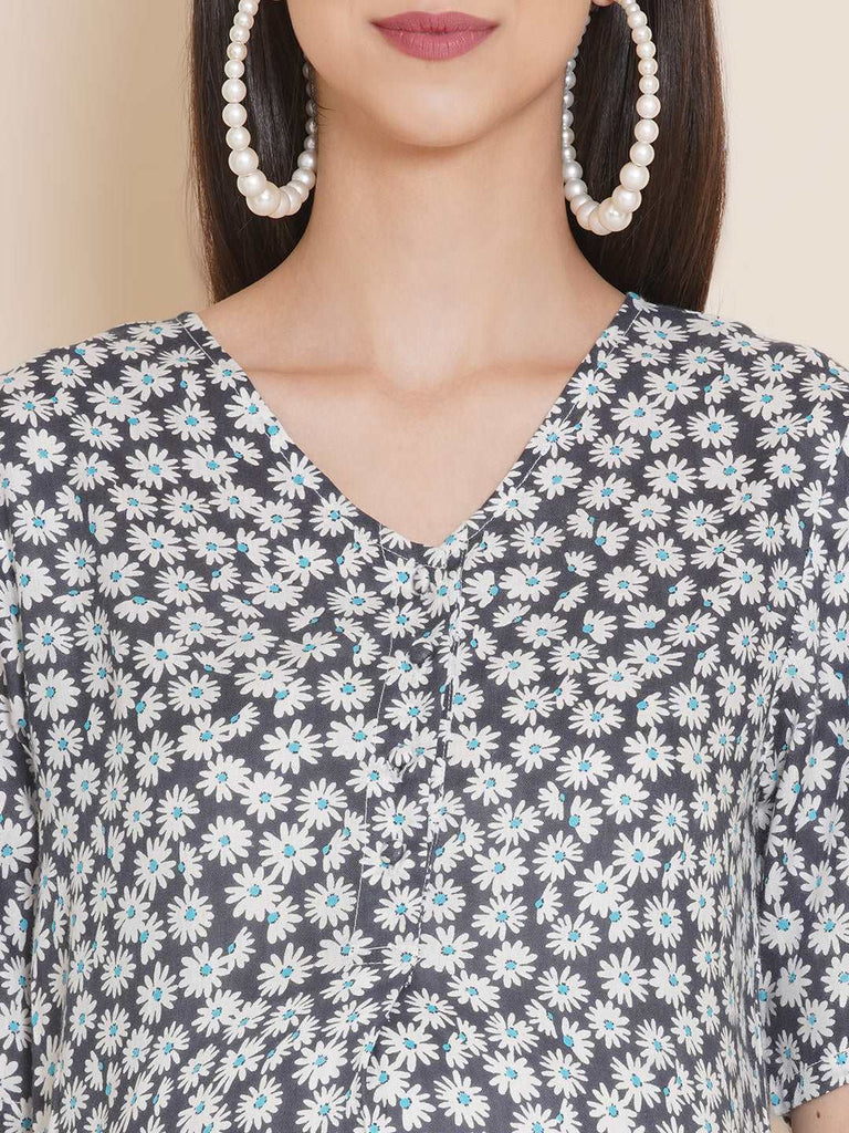 Women's Grey straight Rayon Maternity Kurta with Pajama Set