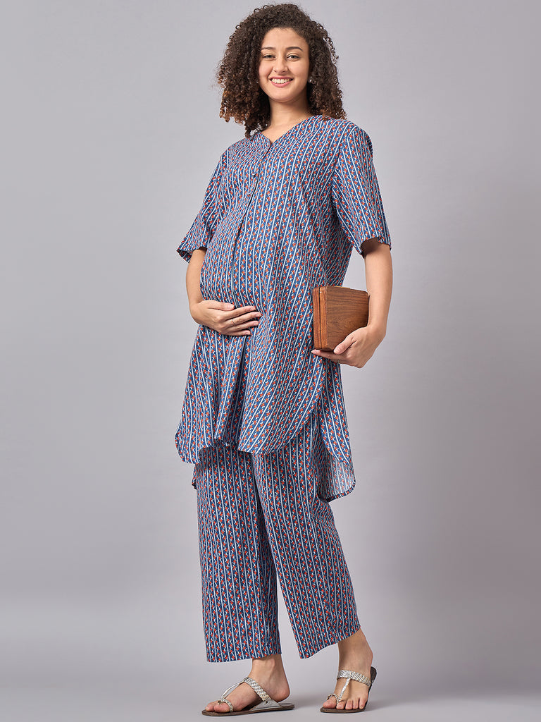 Multicoloured Printed Maternity & Nursing Kurta Set- side 2