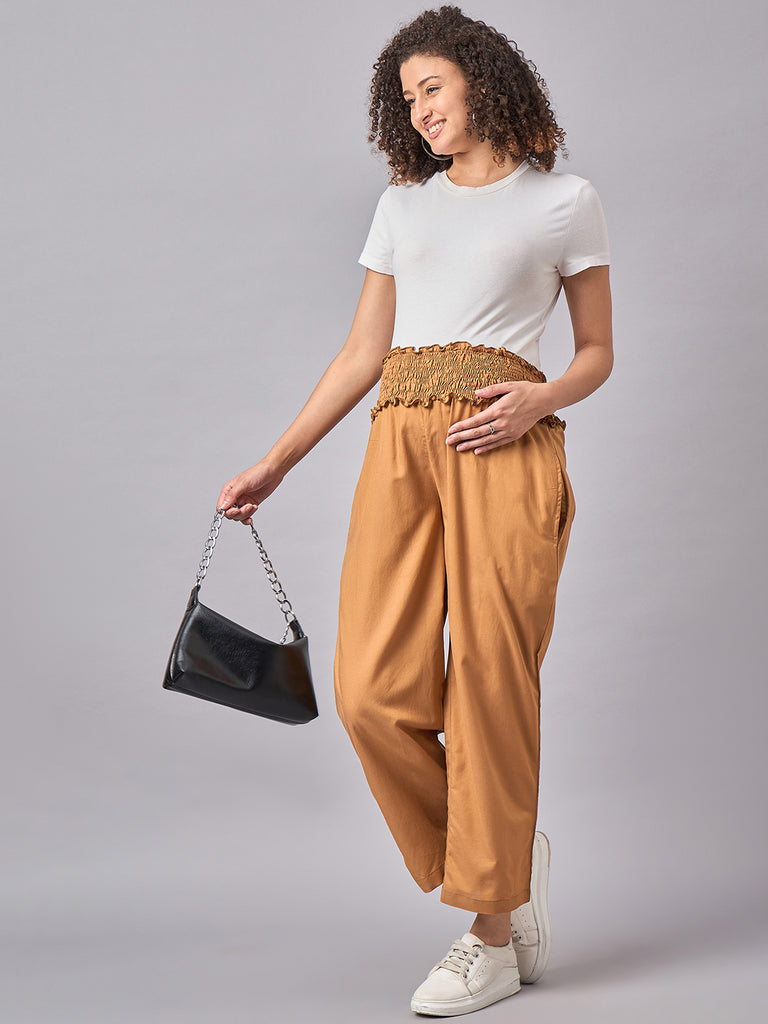 Solid Brown Color Maternity Pants- Side