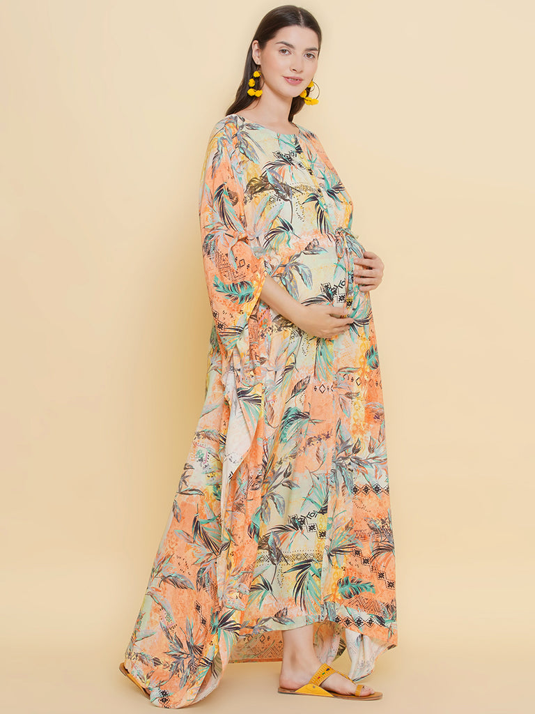 Peach Maternity & Nursing Kaftaan Dress