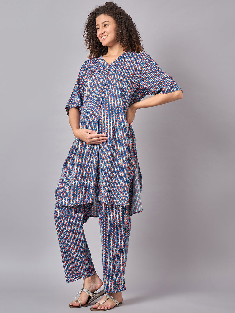 Multicoloured Printed Maternity & Nursing Kurta Set- side 3