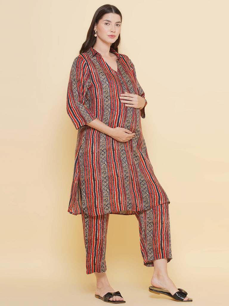 Red Maternity and Feeding Kurta