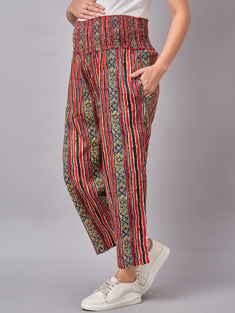 Red Stripe Printed Maternity Pants- Side look