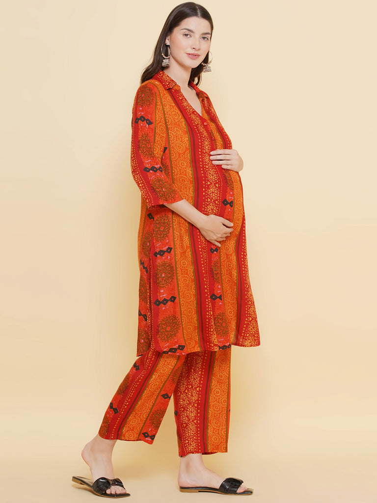 Orange Maternity and Nursing Kurta