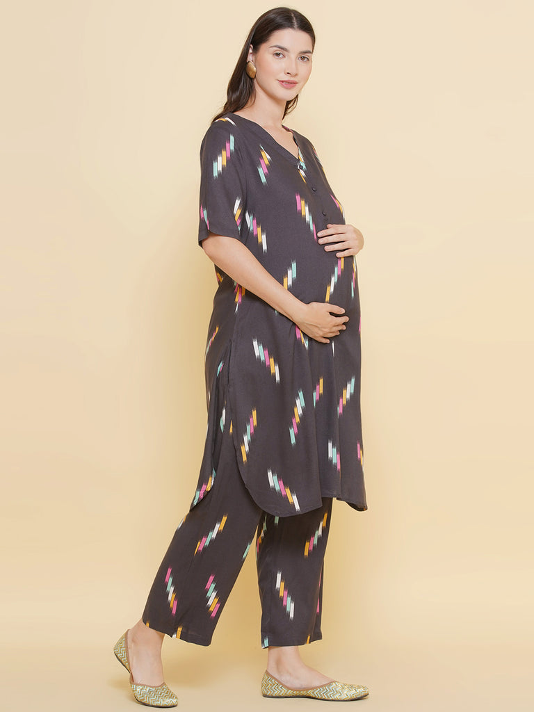 Grey Maternity and Nursing Kurta