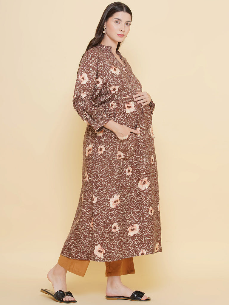 Brown Maternity and Nursing Kurta