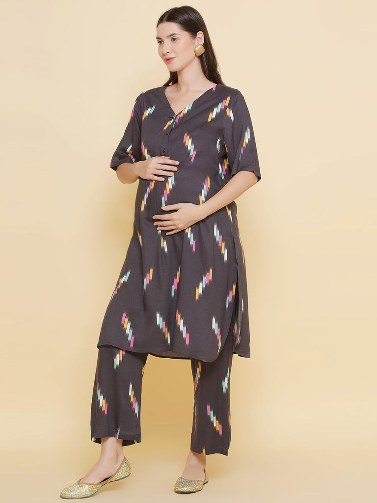 Grey Maternity and Nursing Kurta