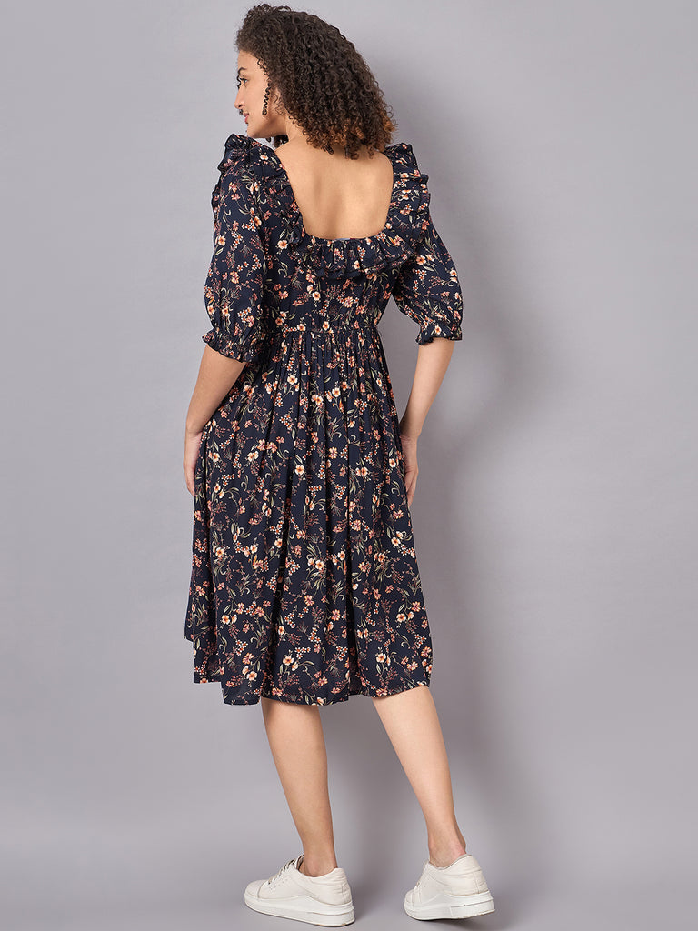 Blue Floral Maternity and Nursing Dress- Back View