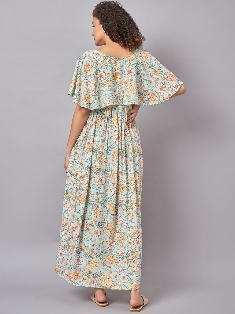 Sky Blue Floral Maternity and Nursing Maxi Dress- Back