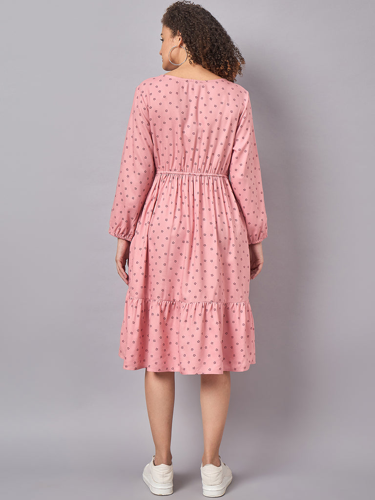 Back Profile- Pink Floral Printed Maternity and Nursing Dress