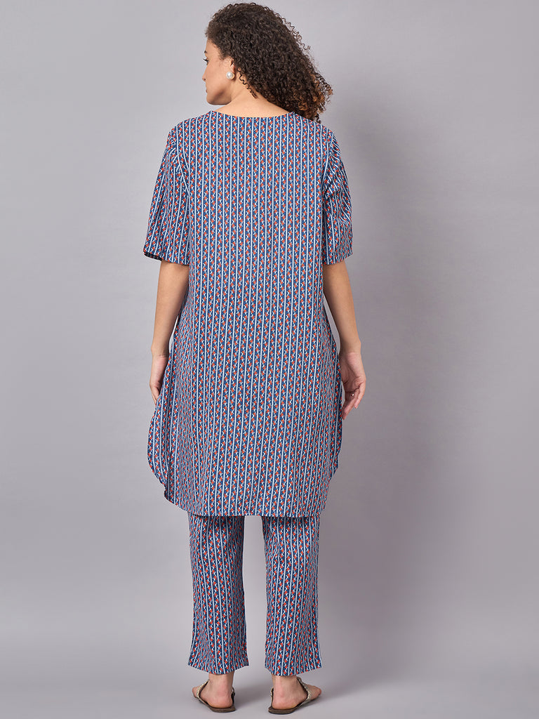 Multicoloured Printed Maternity & Nursing Kurta Set- back