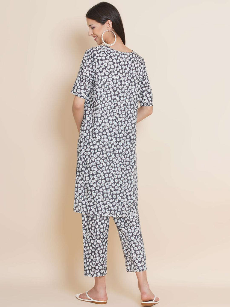 Women's Grey straight Rayon Maternity Kurta with Pajama Set