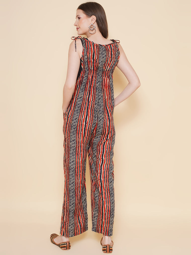 Stripe Printed Red Color Maternity Jumpsuit- back