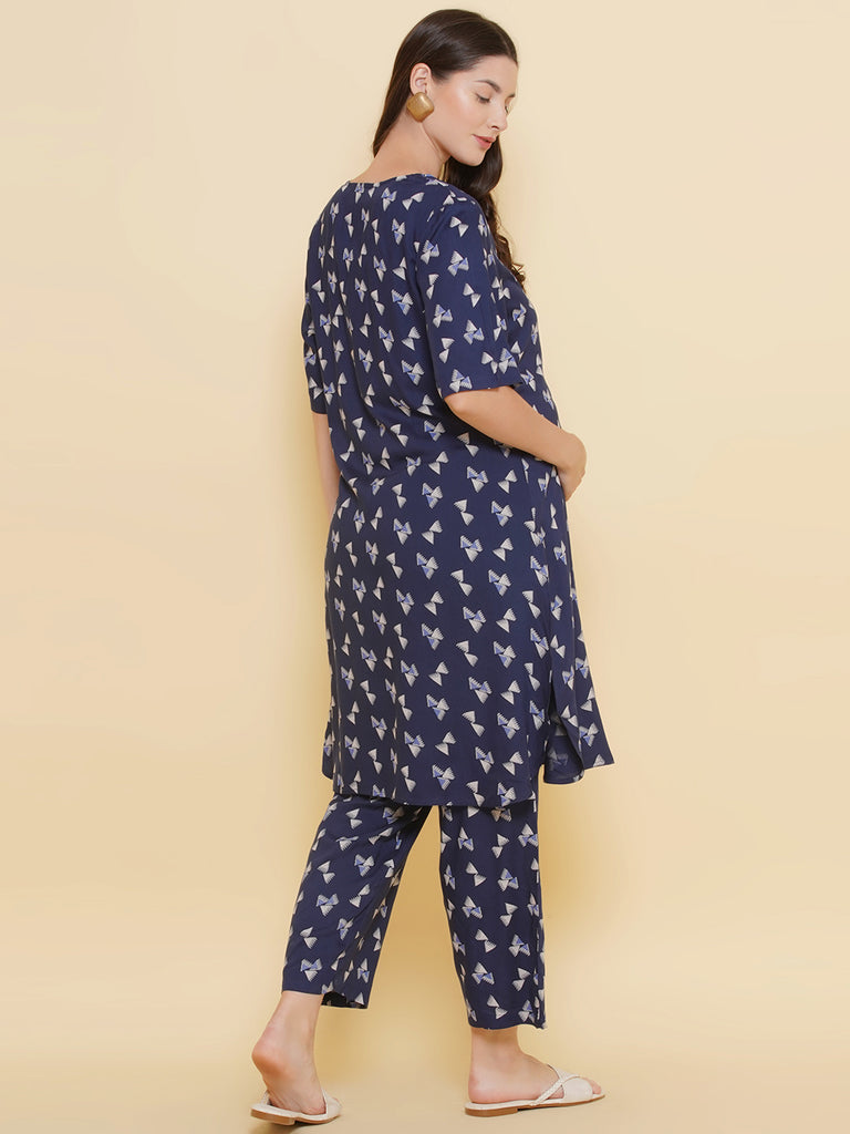 Blue Maternity and Nursing Kurta