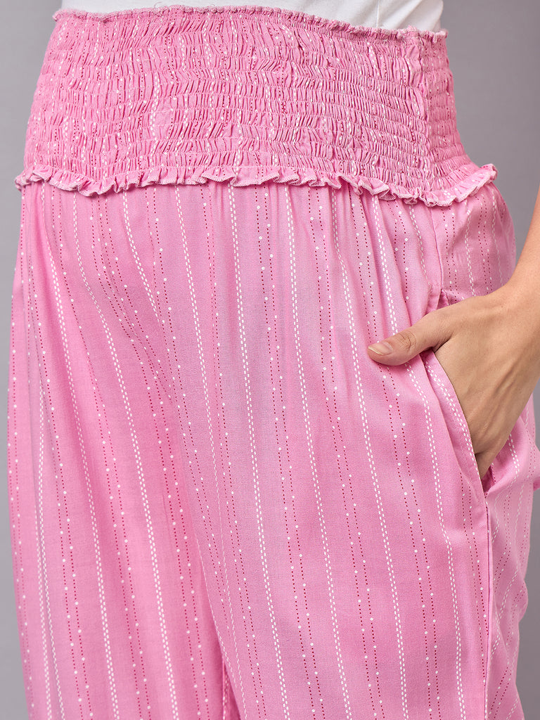 Women's Pink Color Shirt Collar Maternity & Nursing Kurta Set- Close up 2