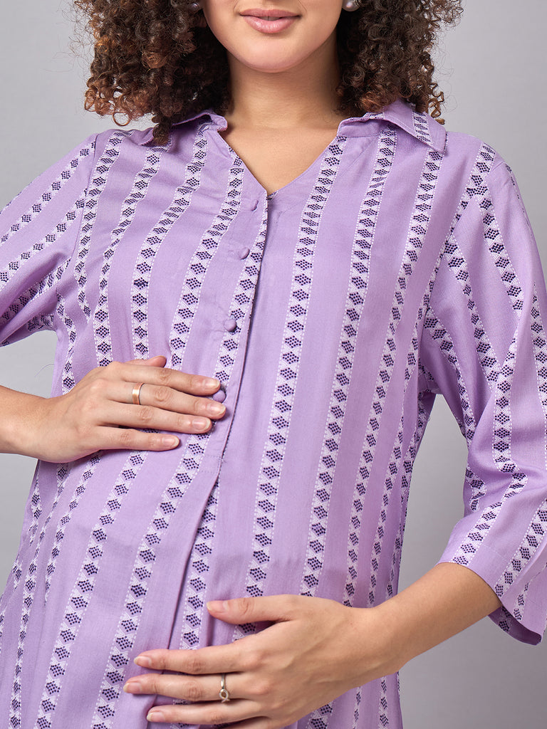 Purple Maternity & Nursing Kurta Set- Close up 2