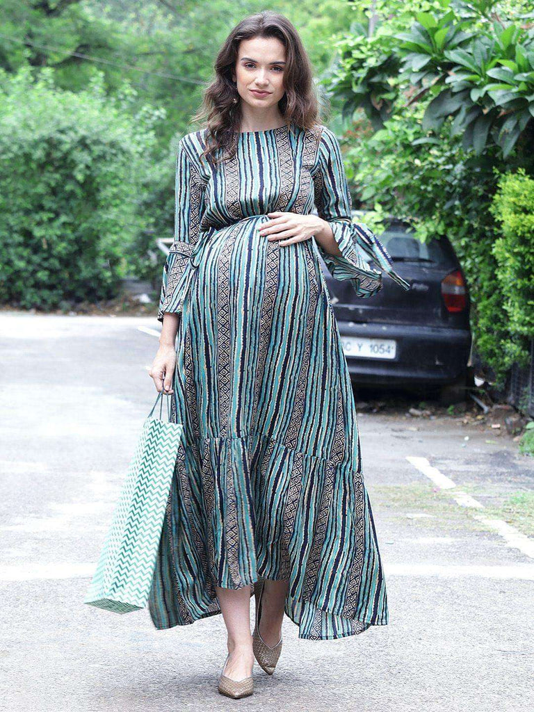 Green Maternity and Nursing Maxi Dress