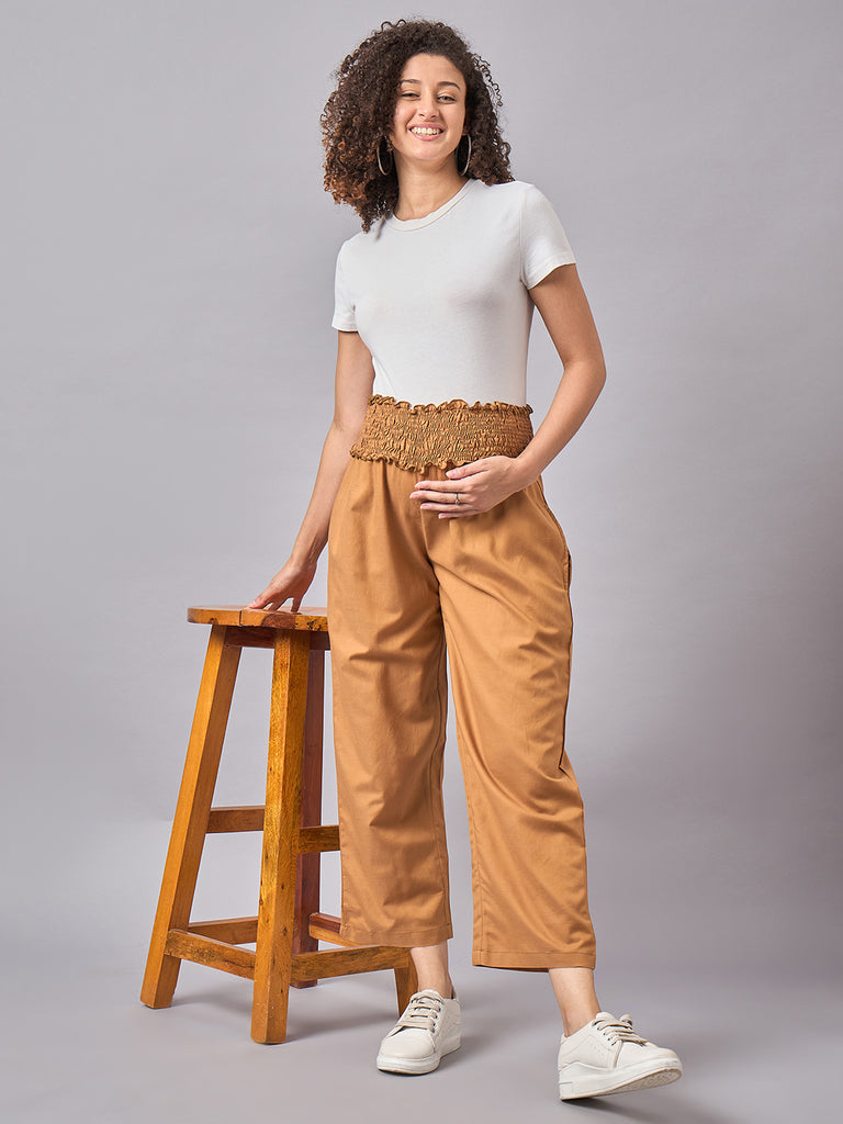 Solid Brown Color Maternity Pants- front