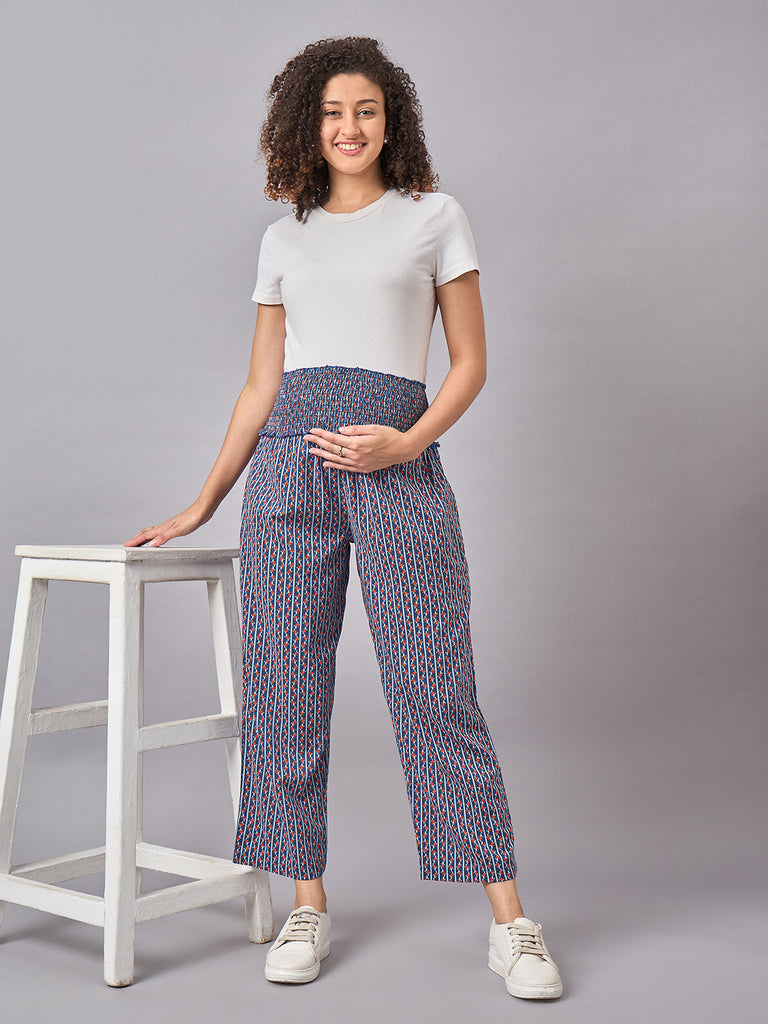 Multicolour Printed Maternity Pants- Front 1