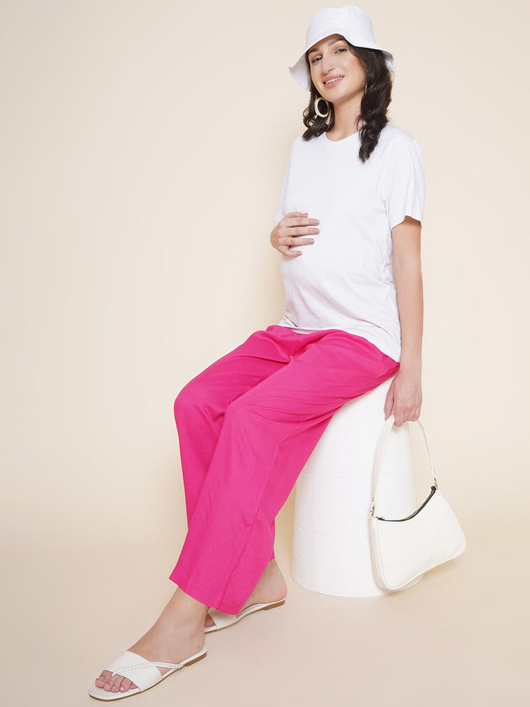 Women's Pink Rayon Maternity Trousers