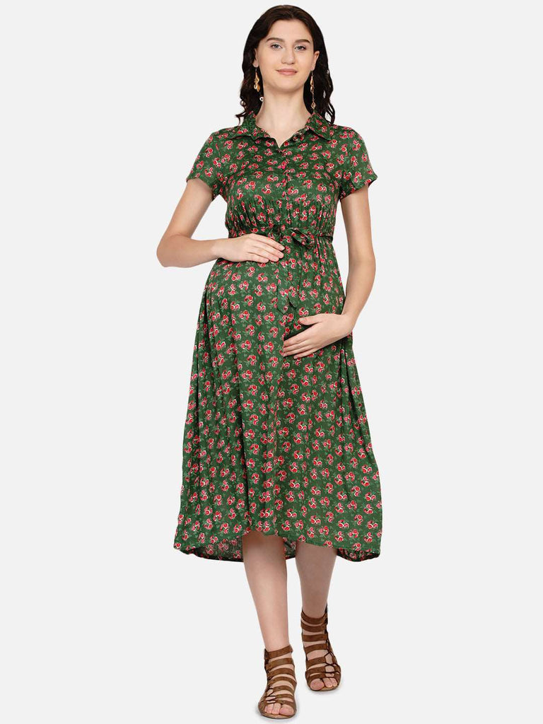 Green Long maternity dress 