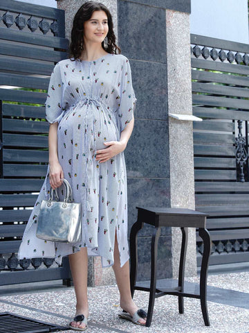 Women's Maternity grey striped kaftan Dress