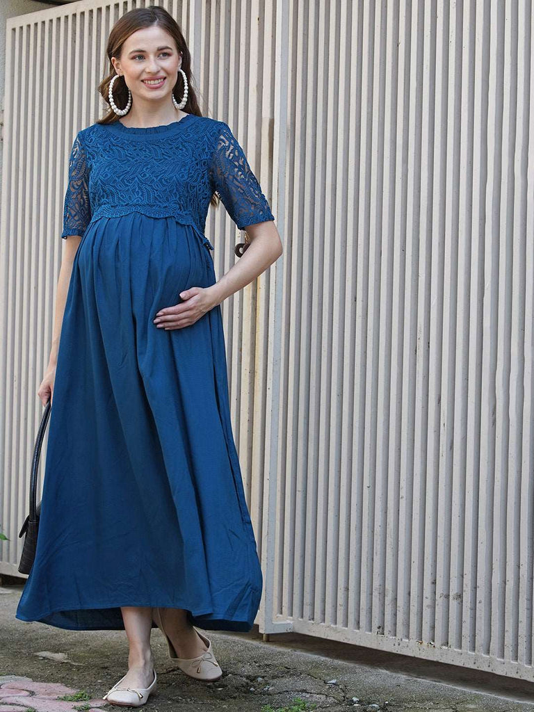Blue Maternity and Nursing Maxi Dress