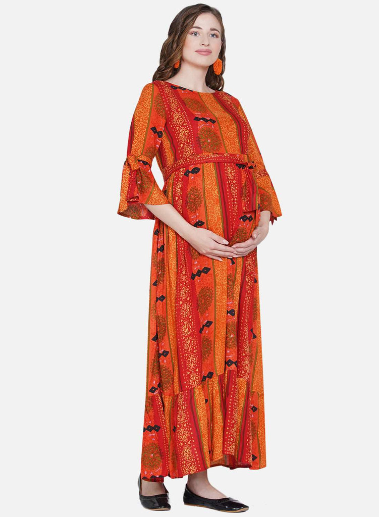 Orange Maternity Maxi Dress