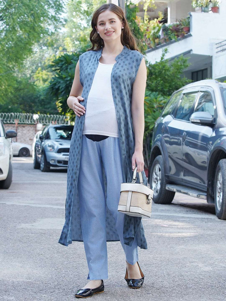 Women's Blue Rayon Maternity Trousers