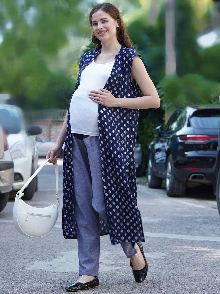 Women's Gray Rayon Maternity Trousers