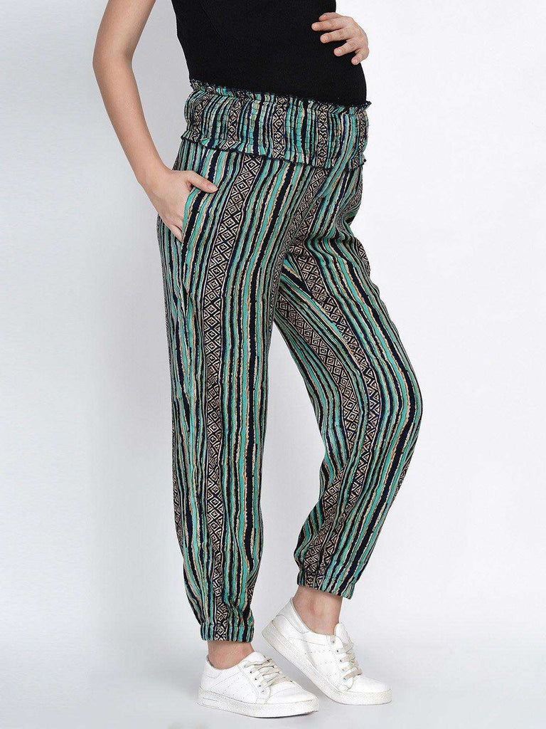 Mine4Nine Women's Green Rayon Maternity Trousers.