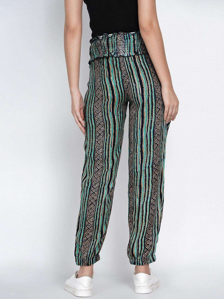 Mine4Nine Women's Green Rayon Maternity Trousers.