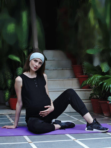 Black Maternity and Pregnancy Yoga T-Shirt