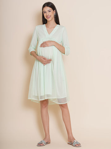 Women's Maternity Solid Mint Color Maxi Baby Shower Dress