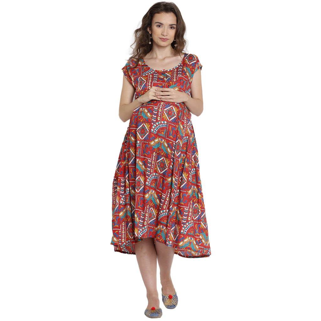 Red A-line Maternity Dress