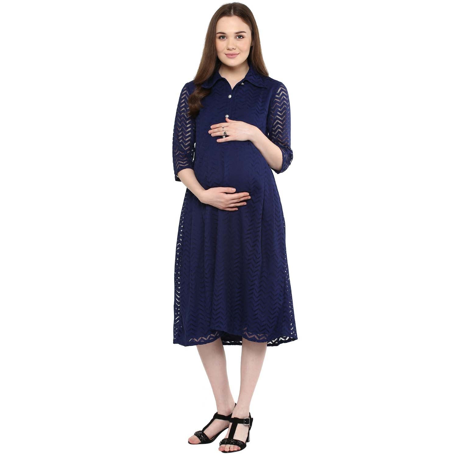 Blue A-line Maternity Dress - Mine4Nine